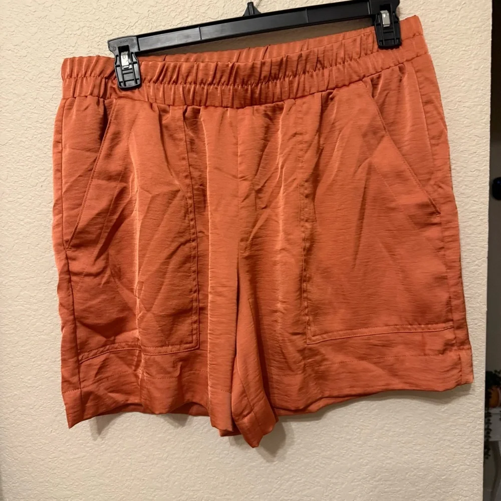 A New Day Women's Satin High Rise Pull On Shorts XL Orange Stretchy W Pockets - Picture 4 of 12
